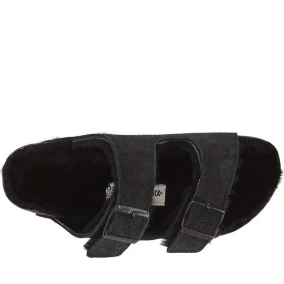 Birkenstock black Arizona genuine shearling lined sandal 37 or 40 - Picture 2 of 9